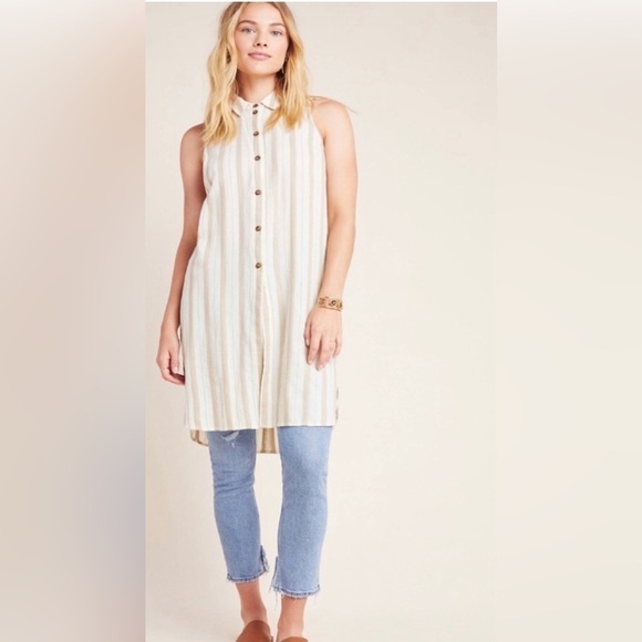 Anthropologie Delphine Textured Button Front Tunic Neutral Size Small - Picture 3 of 13